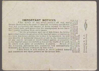 Lou Gehrig Memorial Ticket Stub back July 4th 1941