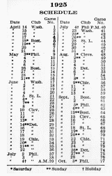 1925 Yanees Home Game Schedule