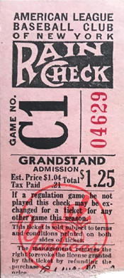 1946 Yankees Game No. C1 Grandstand Ticket Stub