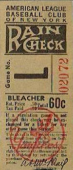 1946 Yankees Game No. L Bleachers Ticket Stub
