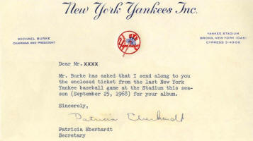 Sept. 25, 1968 Yankees Complimentary ticket 
