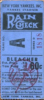 1951 Yankees Game No. A  Bleachers ticket stub