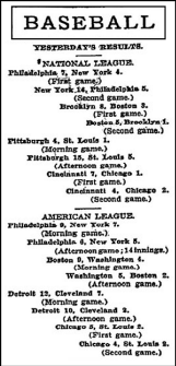 1925 NY Times Baseball Results