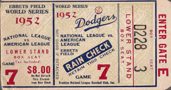 1952 World Series Ebbets Field Ticket Stub
