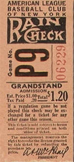 1945 Yankees Game No. P9 Grandstand Ticket Stub