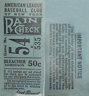 1931 Yankees Bleacher Ticket Stub