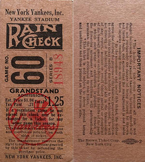1949 Yankees Grandstand Ticket Stub