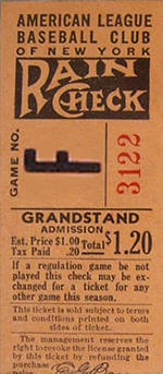 1944 Yankees Game No. F Grandstand Ticket Stub