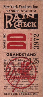 1949 Yankees Game No. DD ticket stub