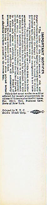 Back of 1941 Yabkees Full Grandstand Ticket