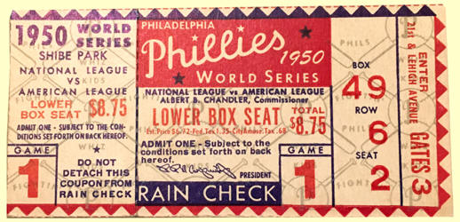 1950 World Series Phillies vs Yankees Shibe Park Ticket Stub