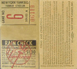 1963 Yankees Grandstand ticket Stub