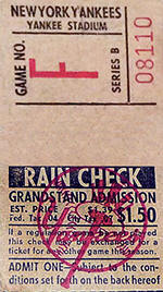 1965 Yankees Game No. F Grandstand Ticket Stub