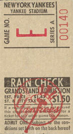 1967 Yankees Grandstand Ticket Stub Game E