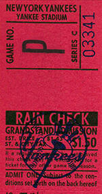 1968 Yankees Game P Grandstand Ticket Stub