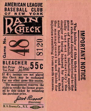 1933 Yankees Bleacher Ticket Stub (no series letter)