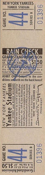 1966 Yankees Full Granndstand Ticket