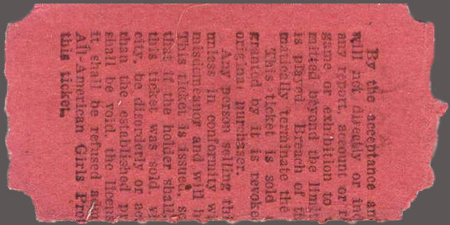 1944-1949 AAGPBL Grand Rapids Chicks Ticket Back