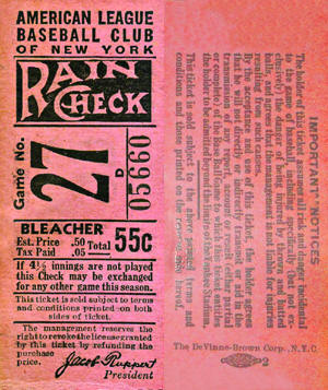 1936 Yankees Bleacher Ticket Stub
