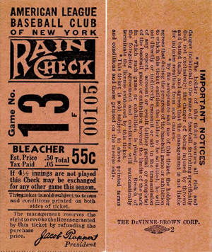 1938 Yankees Bleacher Ticket Stub