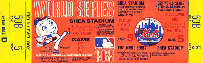 1969 World Series Full Ticket Shea Stadium Game 5