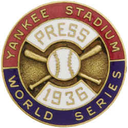 New York Yankees 1936 World Series Press pin
