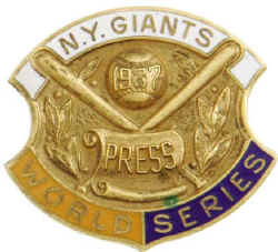 New York Giants 1937 World Series Press Pin