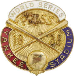 New York Yankees 1938 World Series Press pin
