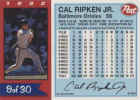 Back of 1992 Post baseball Card 9 Cal Ripken Jr.