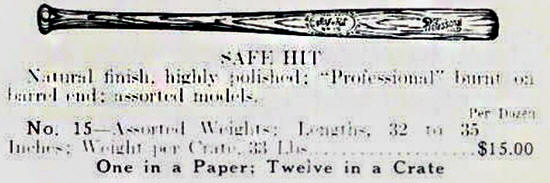 1926 Hillerich & Bradsby Safe Hit Baseball Bat no.15
