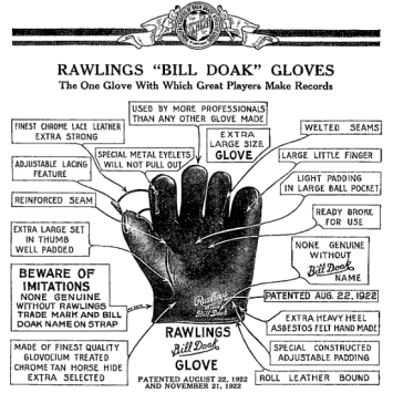 Bill Doak 1922 Patented Fielders Glove Catalog Ad