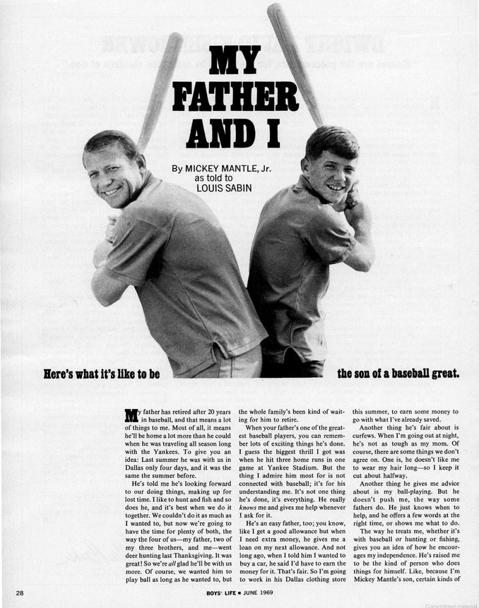 Boy's Life June 1969 My Father and I Mickey Mantle Jr. w/ML 011617DBE