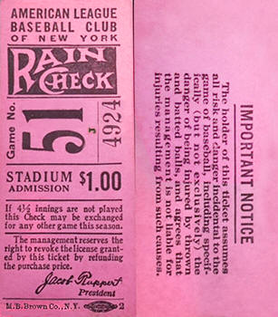 1930 Yankees Stadium Admission Stub