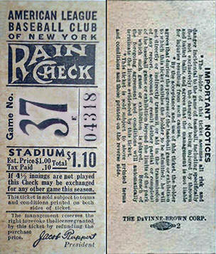 1937 Yankees Series E Grandstand ticket Stub
